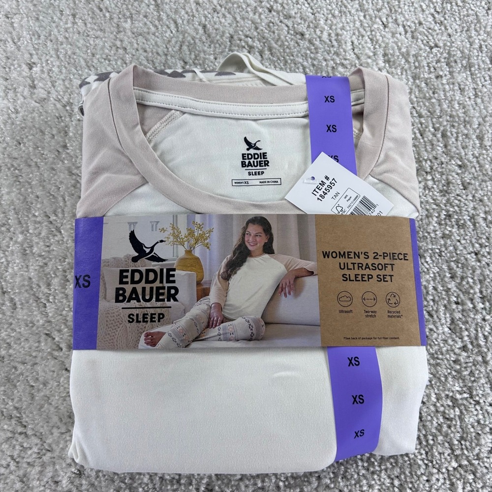 Eddie Bauer Sleep Womens 2-Piece Ultrasoft Sleep Set Tan Cream XS 1845957
